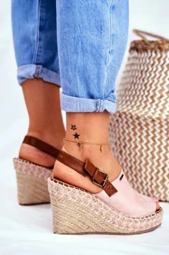 Clearance Sandały Damskie Na Koturnie Big Star Różowe FF274984 Damskie Sandały Big Star|Sandały Na Koturnie