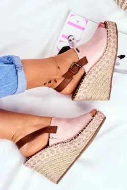 Clearance Sandały Damskie Na Koturnie Big Star Różowe FF274984 Damskie Sandały Big Star|Sandały Na Koturnie