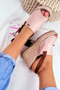 Clearance Sandały Damskie Na Koturnie Big Star Różowe FF274984 Damskie Sandały Big Star|Sandały Na Koturnie