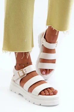 Sandały Płaskie>Boto Sandały Damskie Na Masywnej Podeszwie Białe Nicarda