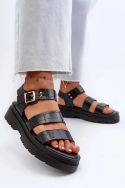 Sandały Damskie Na Masywnej Podeszwie Czarne Nicarda Damskie Sandały Płaskie