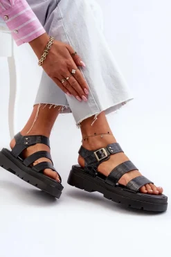 Sandały Damskie Na Masywnej Podeszwie Czarne Nicarda Damskie Sandały Płaskie