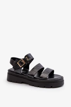 Sandały Damskie Na Masywnej Podeszwie Czarne Nicarda Damskie Sandały Płaskie