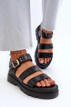 Sandały Damskie Na Masywnej Podeszwie Czarne Nicarda Damskie Sandały Płaskie