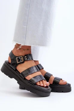 Sandały Damskie Na Masywnej Podeszwie Czarne Nicarda Damskie Sandały Płaskie