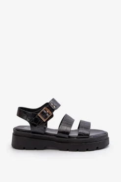 Sandały Damskie Na Masywnej Podeszwie Czarne Nicarda Damskie Sandały Płaskie