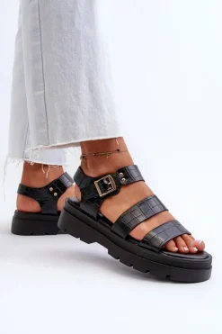 Sandały Damskie Na Masywnej Podeszwie Czarne Nicarda Damskie Sandały Płaskie