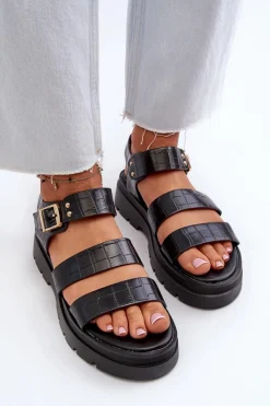 Sandały Damskie Na Masywnej Podeszwie Czarne Nicarda Damskie Sandały Płaskie