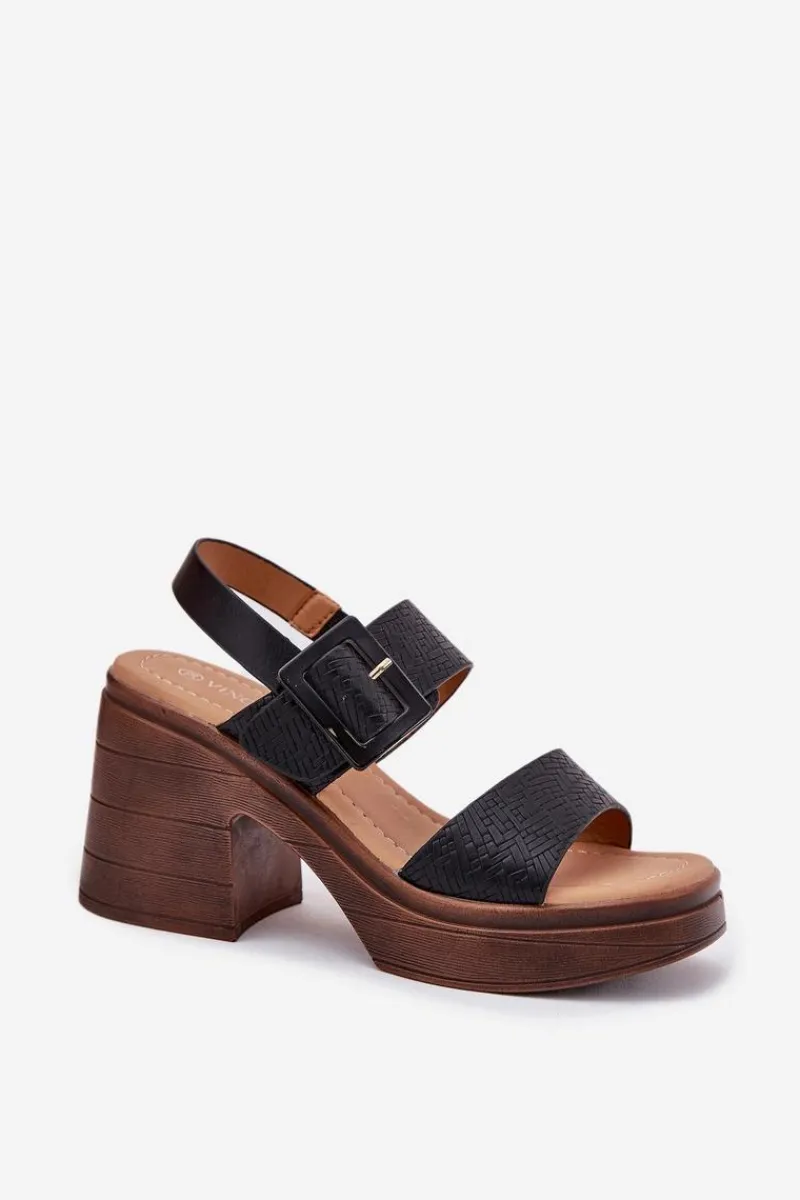 Sandały Damskie Na Masywnym Obcasie I Platformie Vinceza 17387 Czarne Damskie Sandały Na Obcasie