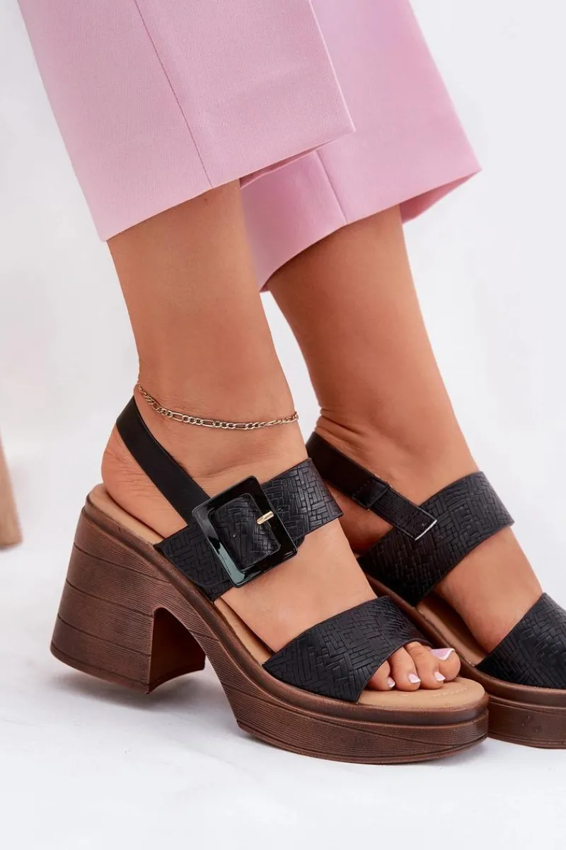 Sandały Damskie Na Masywnym Obcasie I Platformie Vinceza 17387 Czarne Damskie Sandały Na Obcasie