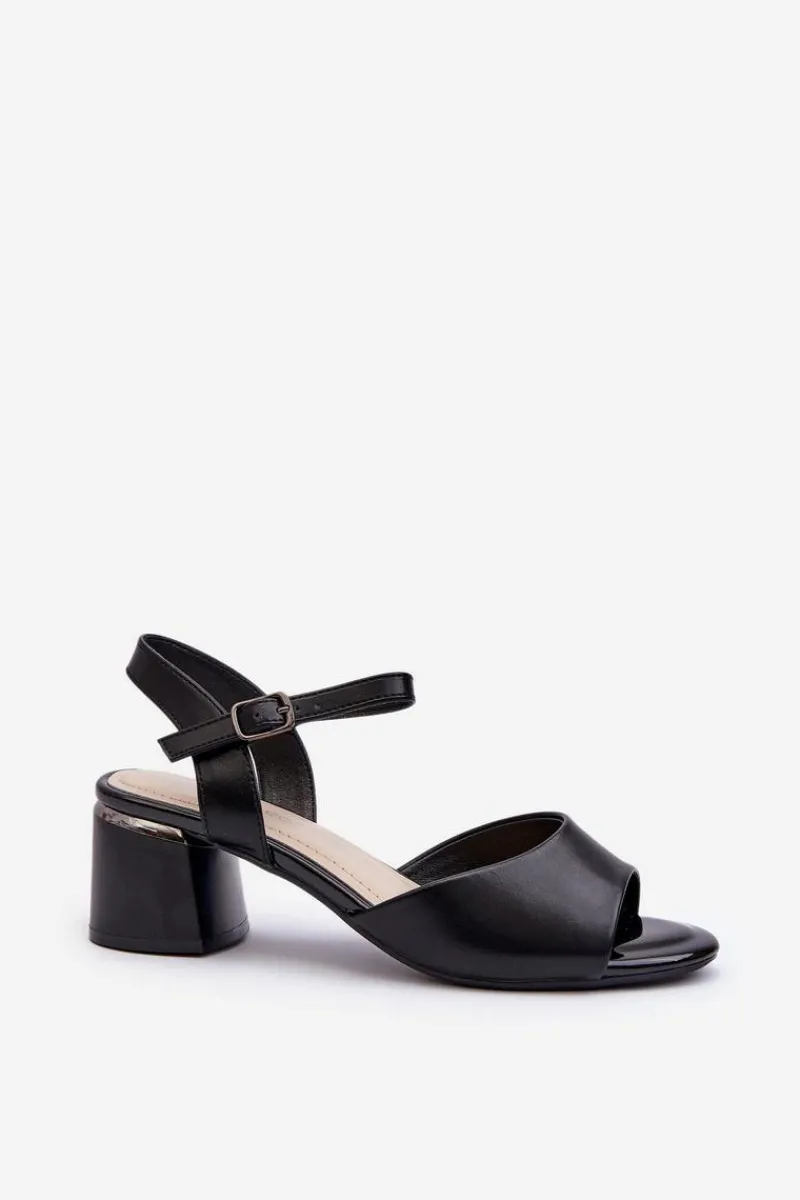 Best Buty Sergio Leone Sandały Damskie Na Niskim Obcasie Eko Skórzane Sergio Leone SK876 Czarne Czarny