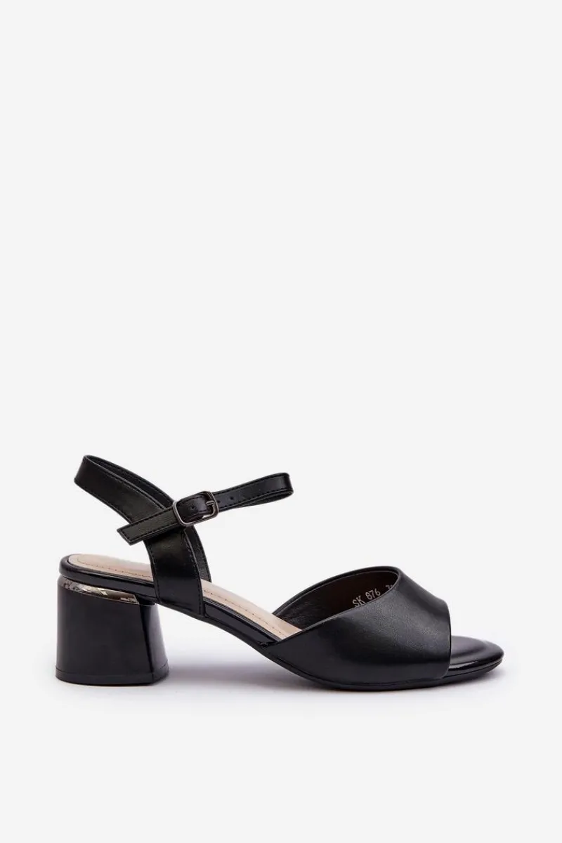 Best Buty Sergio Leone Sandały Damskie Na Niskim Obcasie Eko Skórzane Sergio Leone SK876 Czarne Czarny