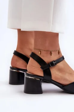 Best Buty Sergio Leone Sandały Damskie Na Niskim Obcasie Eko Skórzane Sergio Leone SK876 Czarne Czarny