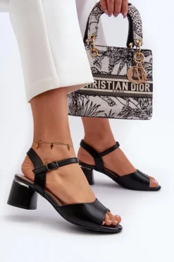 Best Buty Sergio Leone Sandały Damskie Na Niskim Obcasie Eko Skórzane Sergio Leone SK876 Czarne Czarny