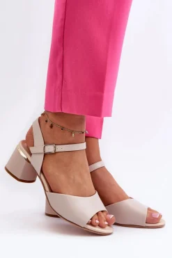 Sandały Na Obcasie>Buty Sergio Leone Sandały Damskie Na Niskim Obcasie Eko Skórzane Sergio Leone SK876 Jasnoszare