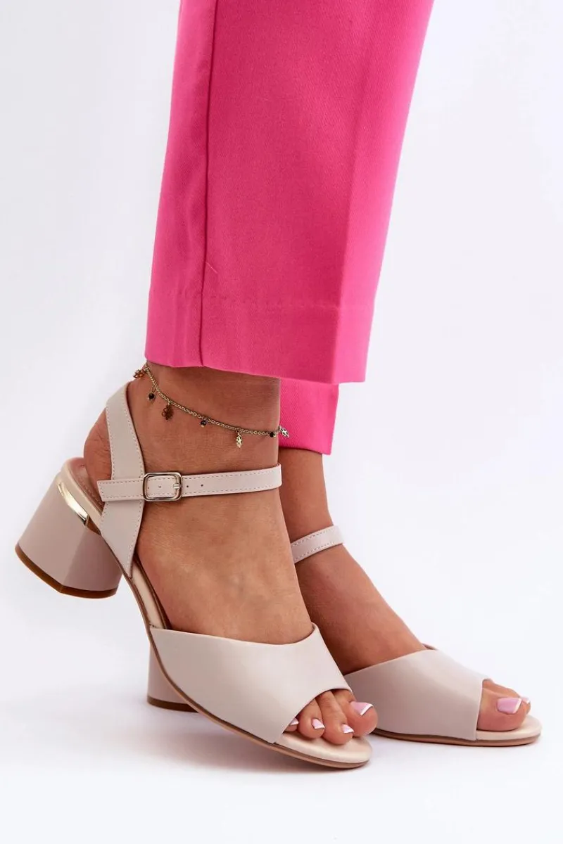 Sandały Na Obcasie>Buty Sergio Leone Sandały Damskie Na Niskim Obcasie Eko Skórzane Sergio Leone SK876 Jasnoszare