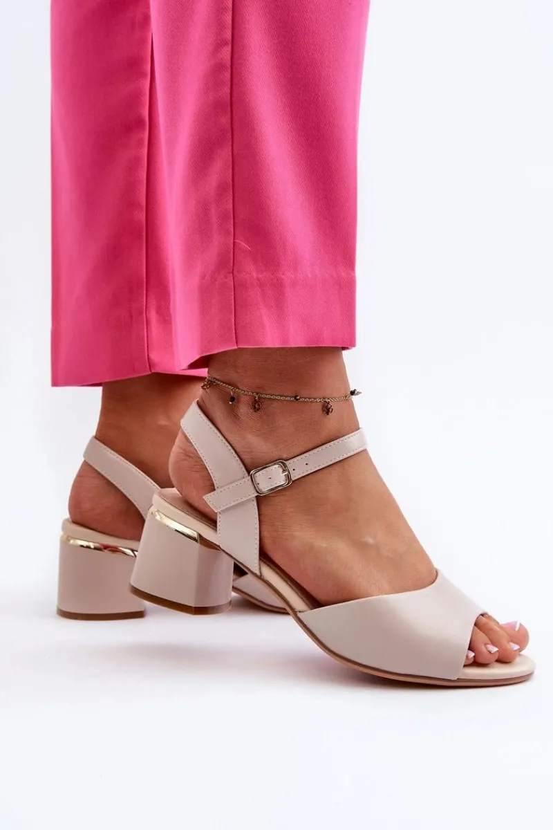 Sandały Na Obcasie>Buty Sergio Leone Sandały Damskie Na Niskim Obcasie Eko Skórzane Sergio Leone SK876 Jasnoszare