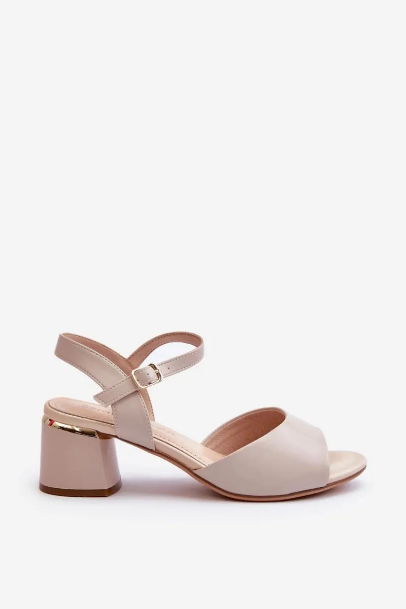 Sandały Na Obcasie>Buty Sergio Leone Sandały Damskie Na Niskim Obcasie Eko Skórzane Sergio Leone SK876 Jasnoszare