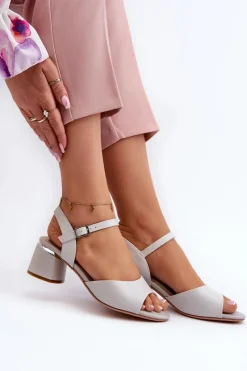 Sandały Na Obcasie>Buty Sergio Leone Sandały Damskie Na Niskim Obcasie Eko Skórzane Sergio Leone SK876 Szare