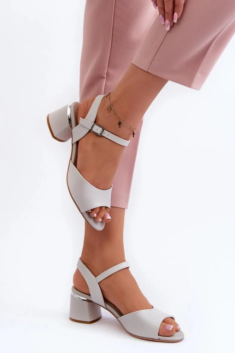 Sandały Na Obcasie>Buty Sergio Leone Sandały Damskie Na Niskim Obcasie Eko Skórzane Sergio Leone SK876 Szare