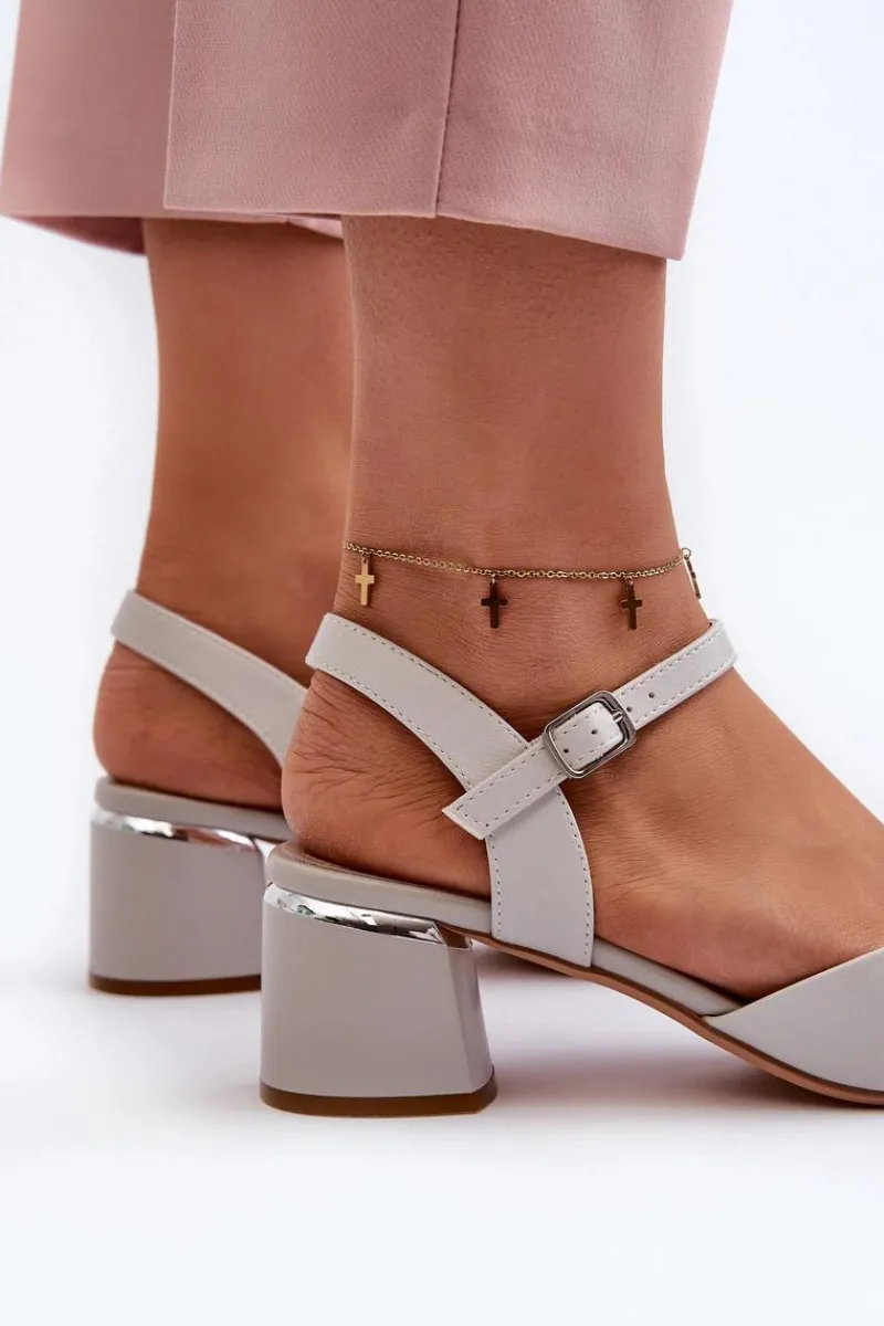 Sandały Na Obcasie>Buty Sergio Leone Sandały Damskie Na Niskim Obcasie Eko Skórzane Sergio Leone SK876 Szare