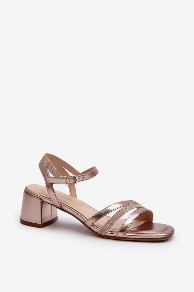 Best Buty Sergio Leone Sandały Damskie Na Niskim Obcasie Z Eko Skóry Sergio Leone SK046 Różowe Złoto Złoty