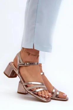 Best Buty Sergio Leone Sandały Damskie Na Niskim Obcasie Z Eko Skóry Sergio Leone SK046 Różowe Złoto Złoty