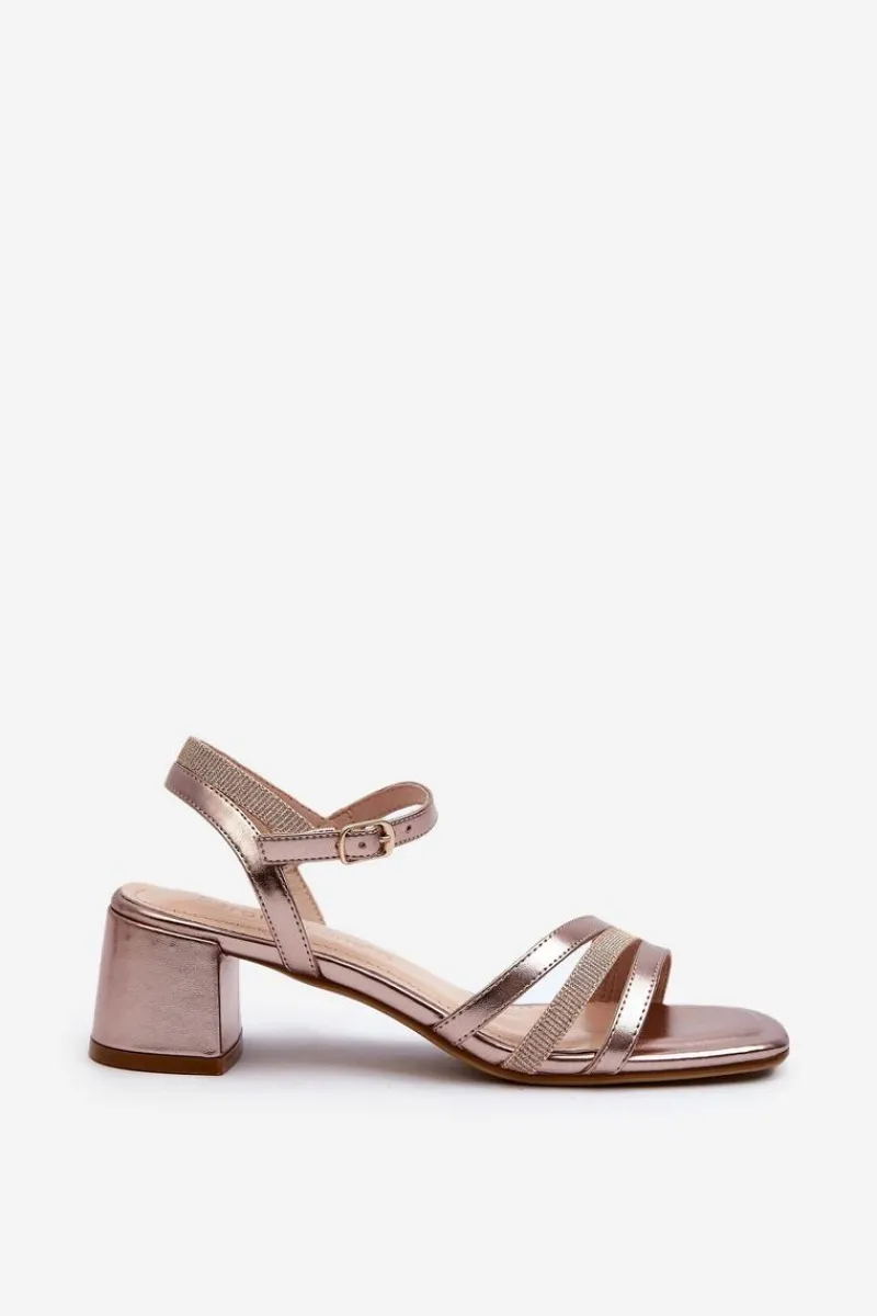 Best Buty Sergio Leone Sandały Damskie Na Niskim Obcasie Z Eko Skóry Sergio Leone SK046 Różowe Złoto Złoty