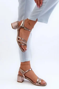 Best Buty Sergio Leone Sandały Damskie Na Niskim Obcasie Z Eko Skóry Sergio Leone SK046 Różowe Złoto Złoty