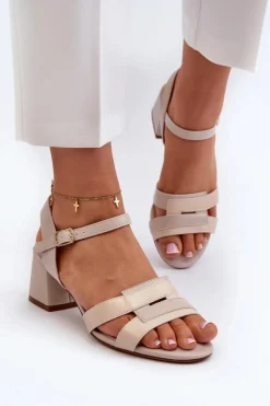 Clearance Buty Sergio Leone Sandały Damskie Na Obcasie Z Eko Skóry Sergio Leone SK894 Beżowe