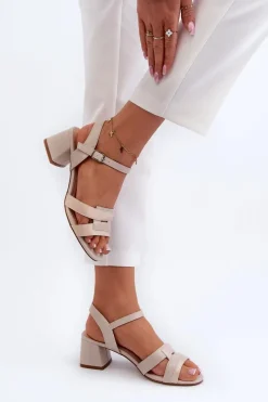 Clearance Buty Sergio Leone Sandały Damskie Na Obcasie Z Eko Skóry Sergio Leone SK894 Beżowe