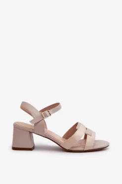 Clearance Buty Sergio Leone Sandały Damskie Na Obcasie Z Eko Skóry Sergio Leone SK894 Beżowe