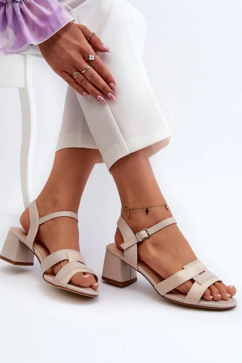 Clearance Buty Sergio Leone Sandały Damskie Na Obcasie Z Eko Skóry Sergio Leone SK894 Beżowe