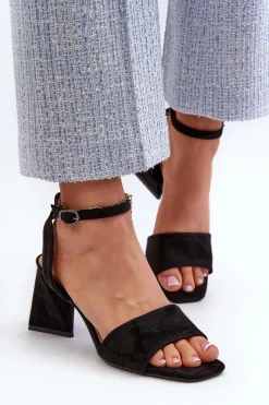 Sandały Na Obcasie>Buty damskie Vinceza Sandały Damskie Na Obcasie Z Eko Zamszu Vinceza 17328 Czarne Czarny