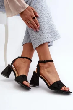 Sandały Na Obcasie>Buty damskie Vinceza Sandały Damskie Na Obcasie Z Eko Zamszu Vinceza 17328 Czarne Czarny