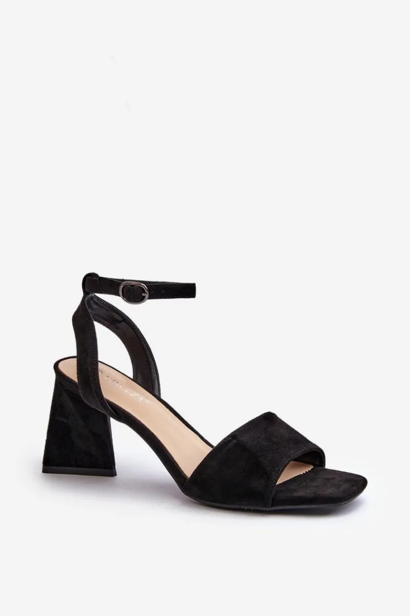 Sandały Na Obcasie>Buty damskie Vinceza Sandały Damskie Na Obcasie Z Eko Zamszu Vinceza 17328 Czarne Czarny