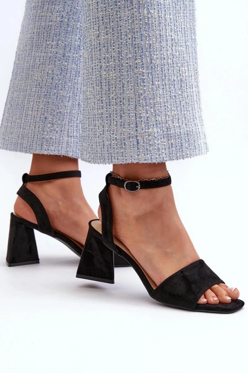 Sandały Na Obcasie>Buty damskie Vinceza Sandały Damskie Na Obcasie Z Eko Zamszu Vinceza 17328 Czarne Czarny