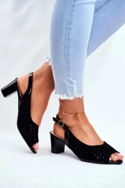 Clearance Buty Sergio Leone Sandały Damskie Na Obcasie Sergio Leone Czarne SK832