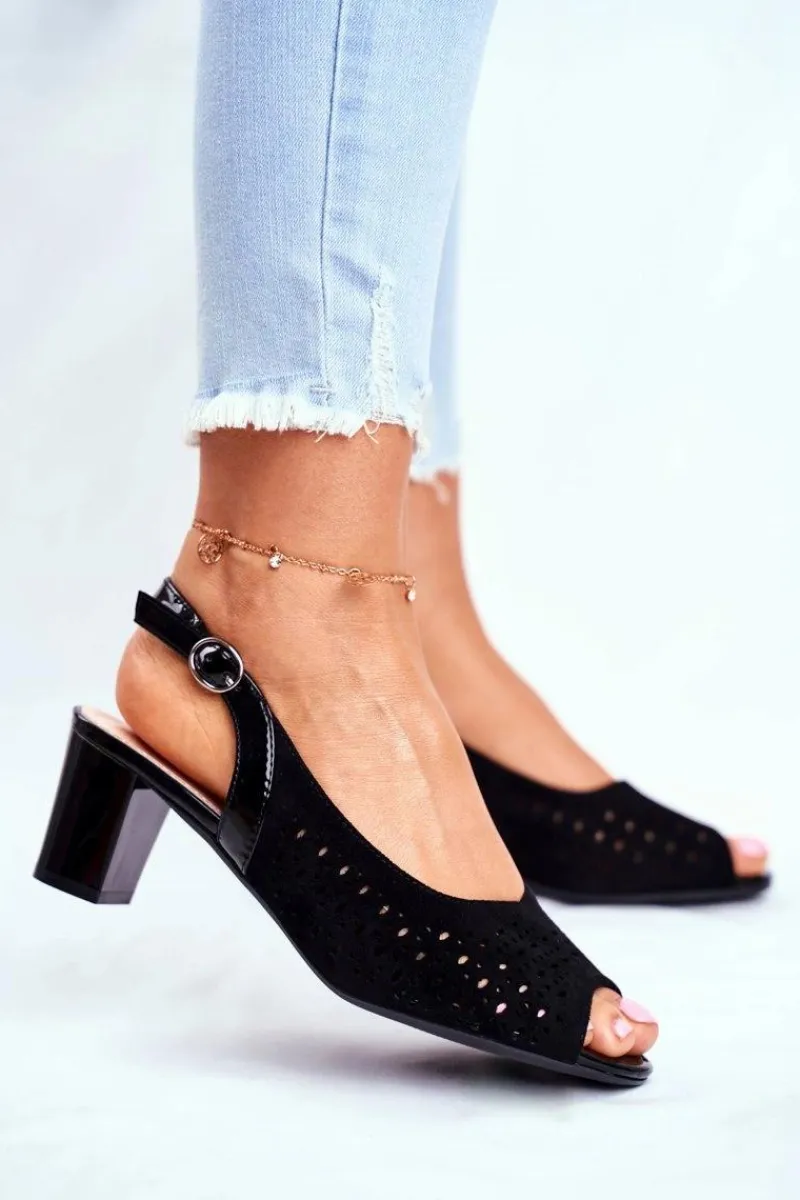 Clearance Buty Sergio Leone Sandały Damskie Na Obcasie Sergio Leone Czarne SK832