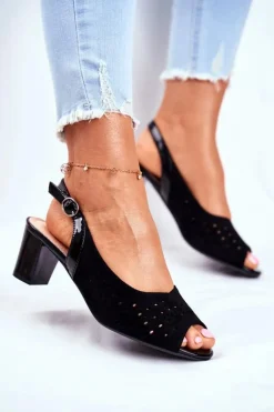 Clearance Buty Sergio Leone Sandały Damskie Na Obcasie Sergio Leone Czarne SK832