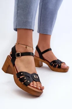 Best Sandały Damskie Na Obcasie Z Eko Skóry Czarne Assames Damskie Sandały Na Obcasie