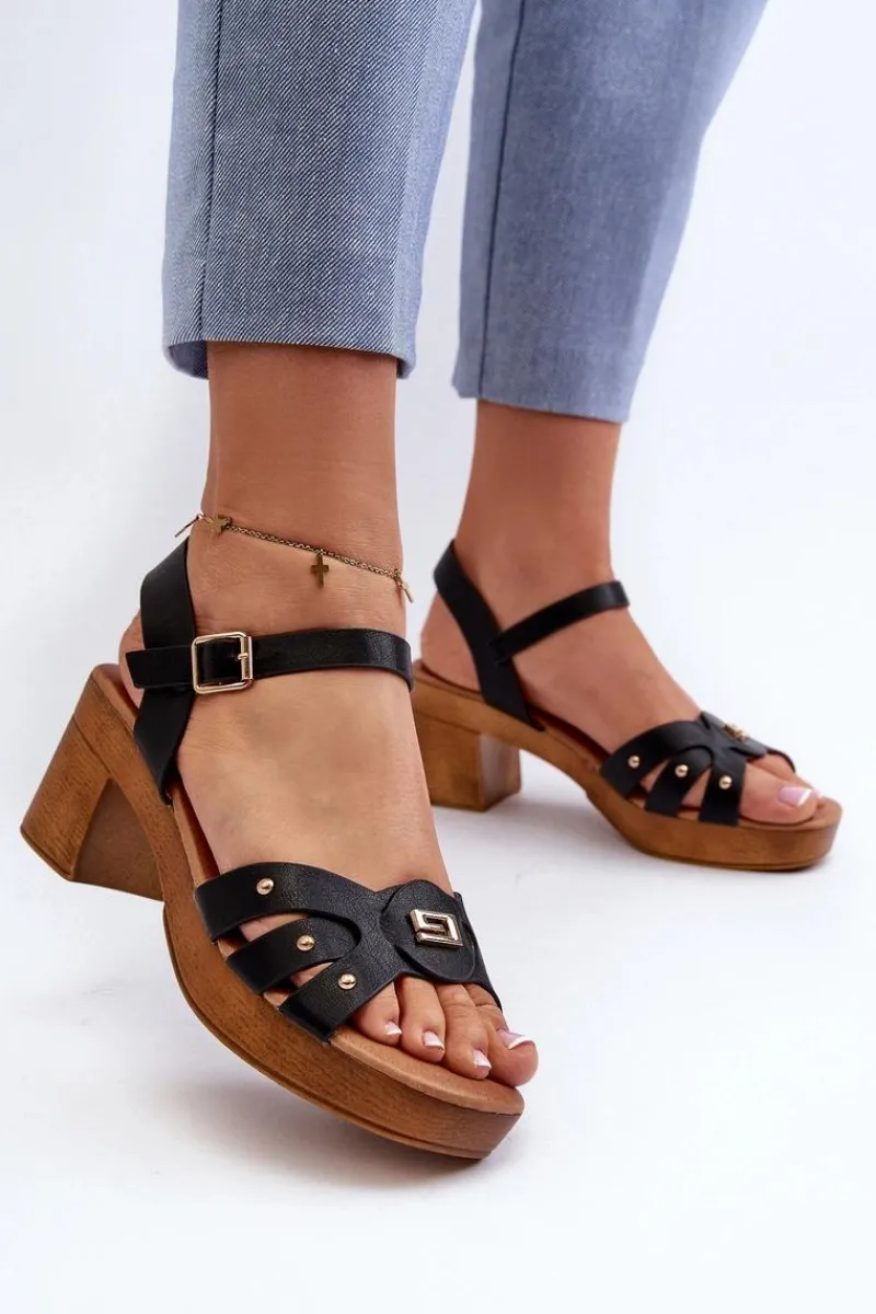 Best Sandały Damskie Na Obcasie Z Eko Skóry Czarne Assames Damskie Sandały Na Obcasie