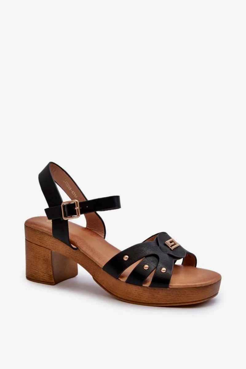 Best Sandały Damskie Na Obcasie Z Eko Skóry Czarne Assames Damskie Sandały Na Obcasie
