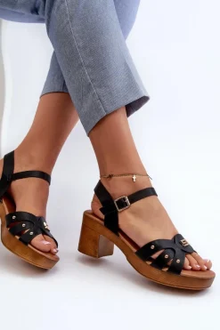 Best Sandały Damskie Na Obcasie Z Eko Skóry Czarne Assames Damskie Sandały Na Obcasie