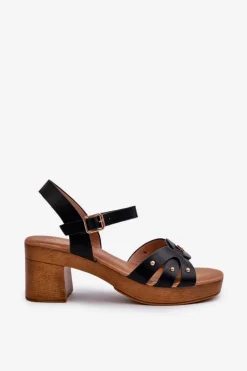 Best Sandały Damskie Na Obcasie Z Eko Skóry Czarne Assames Damskie Sandały Na Obcasie