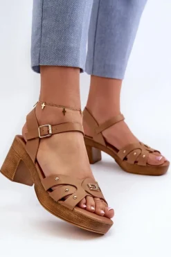 Online Evento Sandały Damskie Na Obcasie Z Eko Skóry Brązowe Assames Brązowy