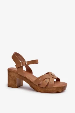 Online Evento Sandały Damskie Na Obcasie Z Eko Skóry Brązowe Assames Brązowy