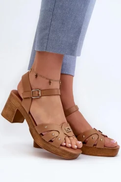 Online Evento Sandały Damskie Na Obcasie Z Eko Skóry Brązowe Assames Brązowy