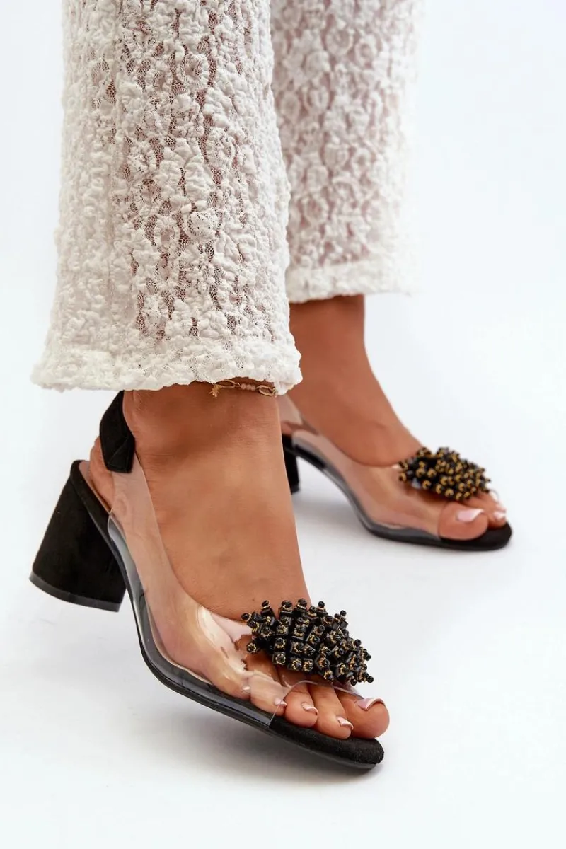 Sandały Na Obcasie>Evento Sandały Damskie Na Obcasie Z Transparentna Cholewką Czarne Aleola