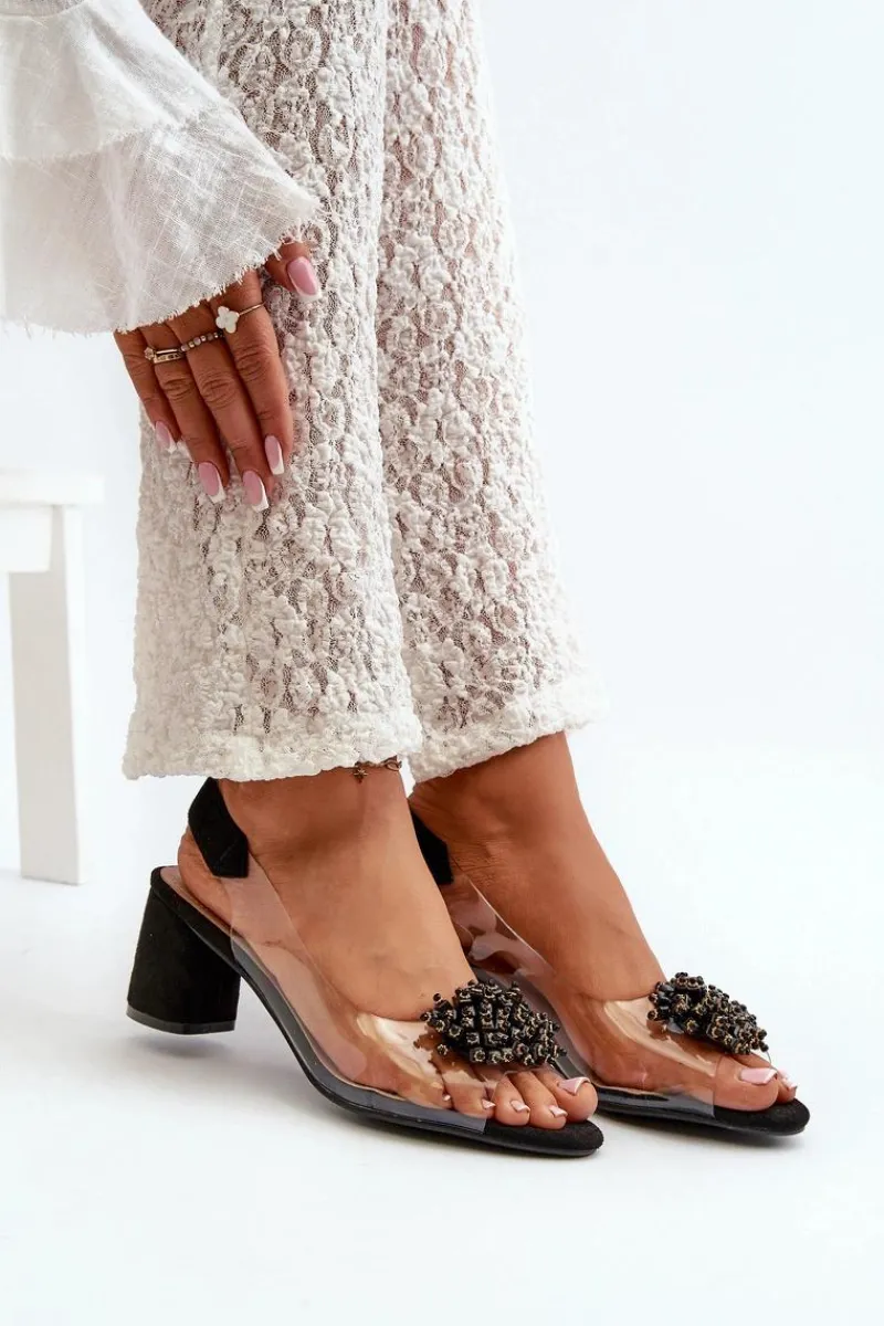 Sandały Na Obcasie>Evento Sandały Damskie Na Obcasie Z Transparentna Cholewką Czarne Aleola